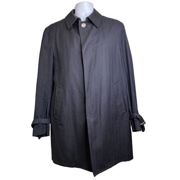Vintage Nolleys Mens Black Trench Coat Size L Timeless Elegant Hong Kong Style